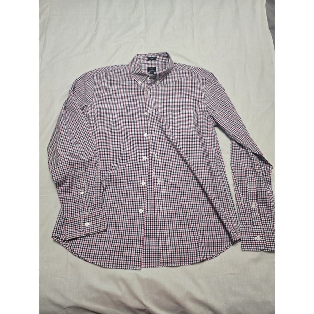 J‎ Crew Shirt Mens Large Purple Navy Check Plaid Slim Fit Button Down Casual
